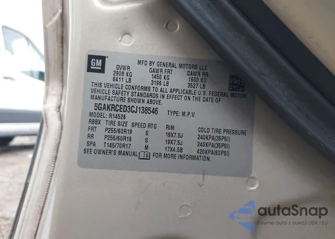 2012 Buick Enclave Leather z USA, uszkodzony, nr VIN 5GAKRCED3CJ138546